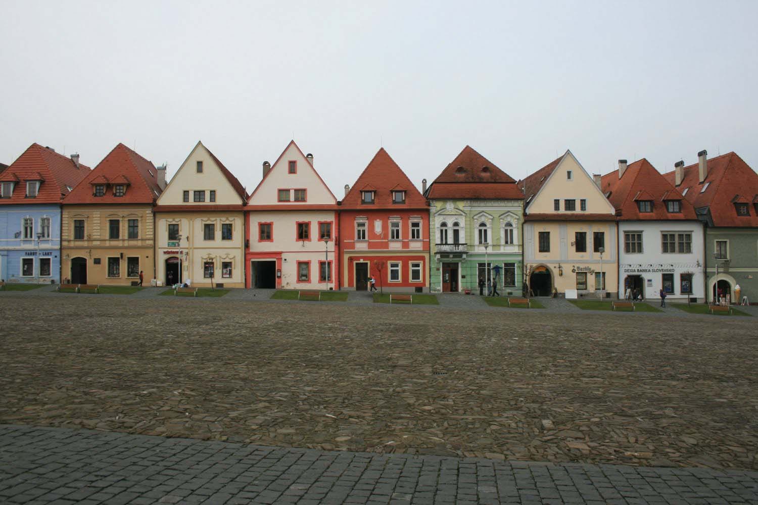 Bardejov square houses in a rows