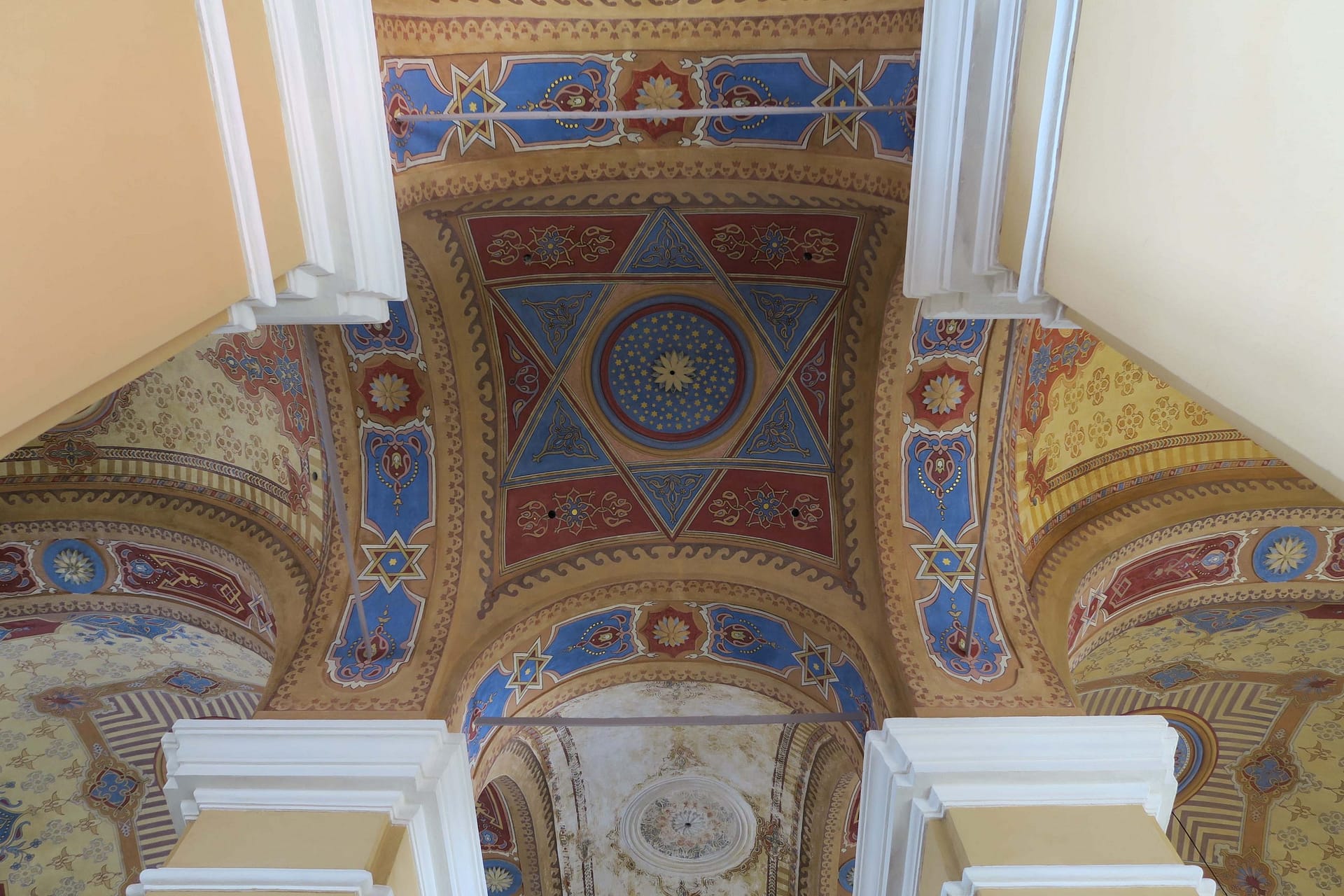 Renovated ceiling in Bardejov Old Synagogue showing ornamental decoration