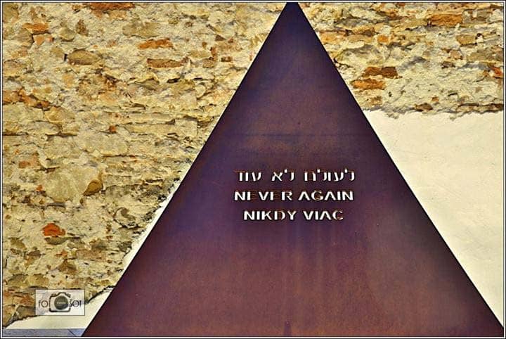 Close up of the steel triangle of the Star of David Monument showing the inscription which was cut into the steel