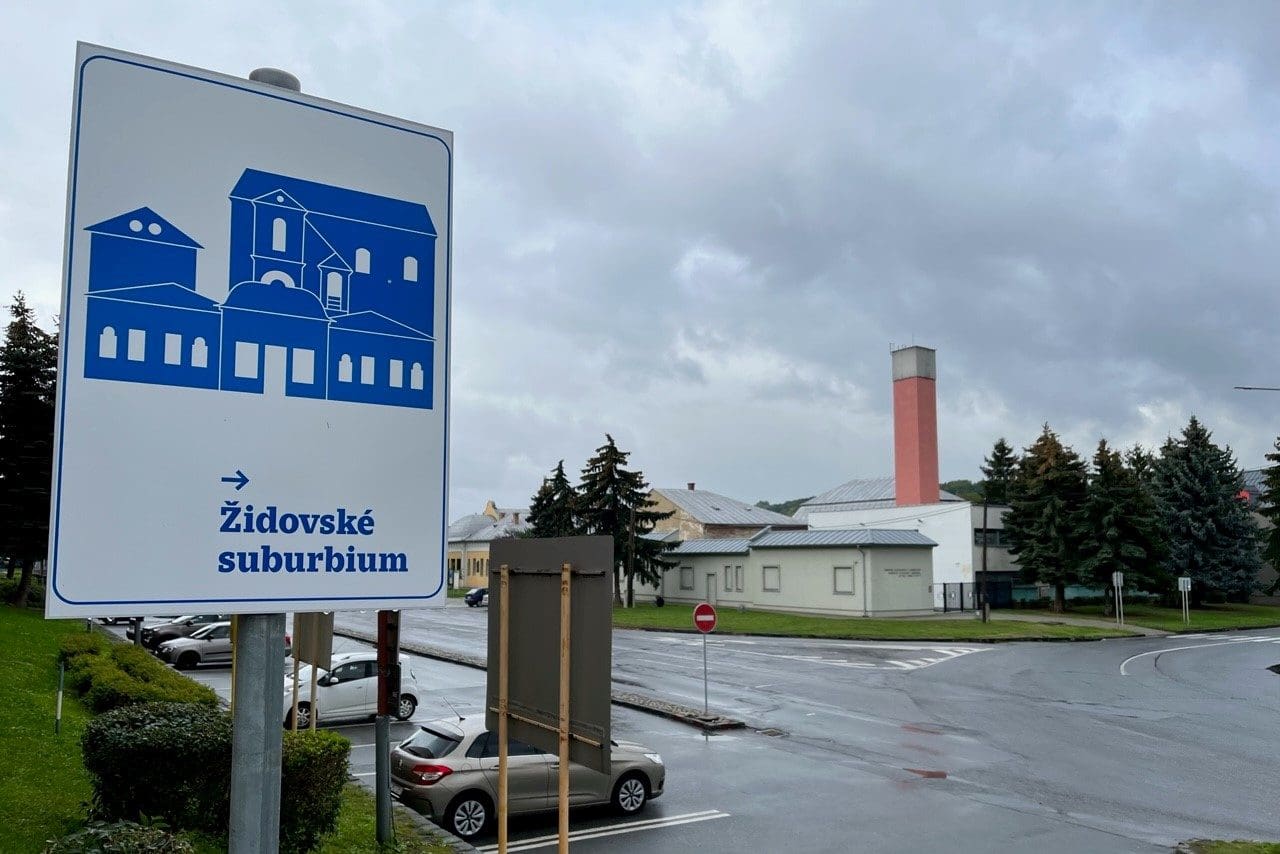 New Street Sign to the Jewish Suburbia with the Holocaust Memorial exterior in the background, September 2022
