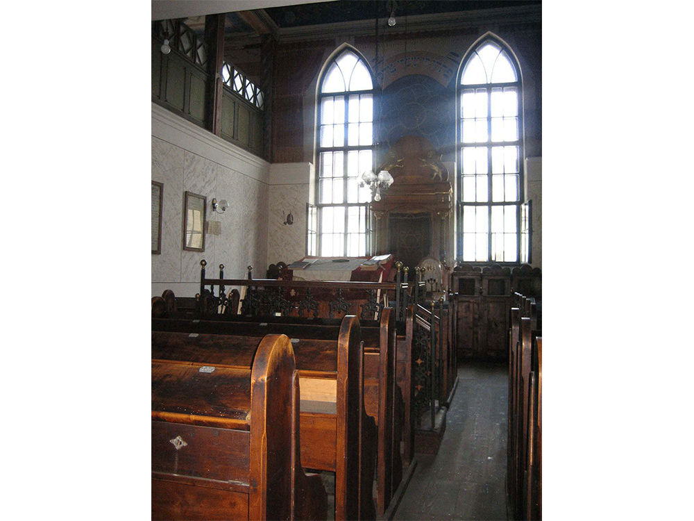 Interior with the preserved wooden praying benches